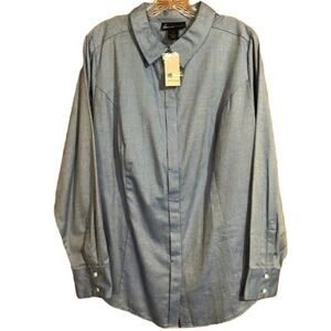 Lane Bryant Pinstripe Fitted Long-Sleeve Blouse | Women's Size 18 (NWT)